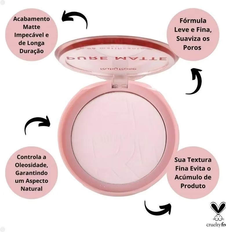 Pó Compacto Matificante Ultrafino Pure Matte Ruby Rose com Esponja Puff