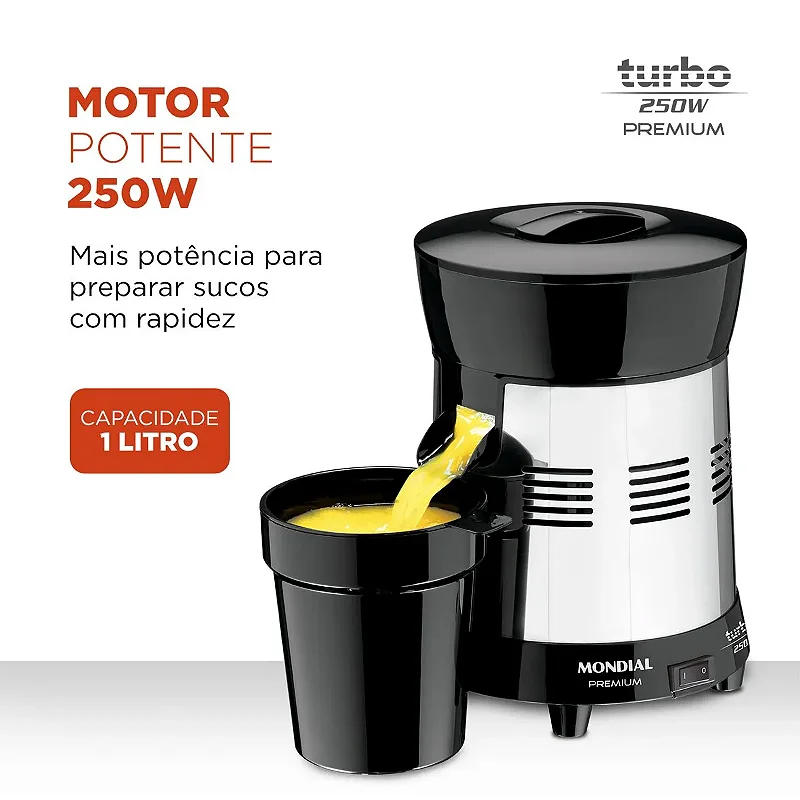 Extrator de Sucos Turbo Premium Mondial Preto/Inox 250W Bivolt - E-10