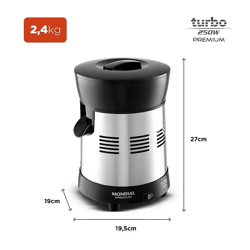 Extrator de Sucos Turbo Premium Mondial Preto/Inox 250W Bivolt - E-10