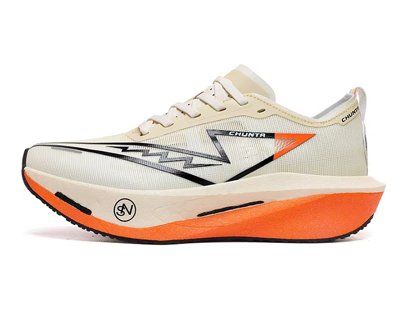 Tênis de Corrida com placa de Carbono Chunta responsivo Branco e Laranja
