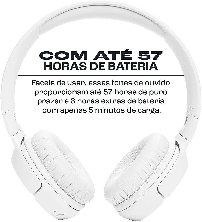 Fone de Ouvido JBL Tune 520BT Bluetooth Sem Fio Branco