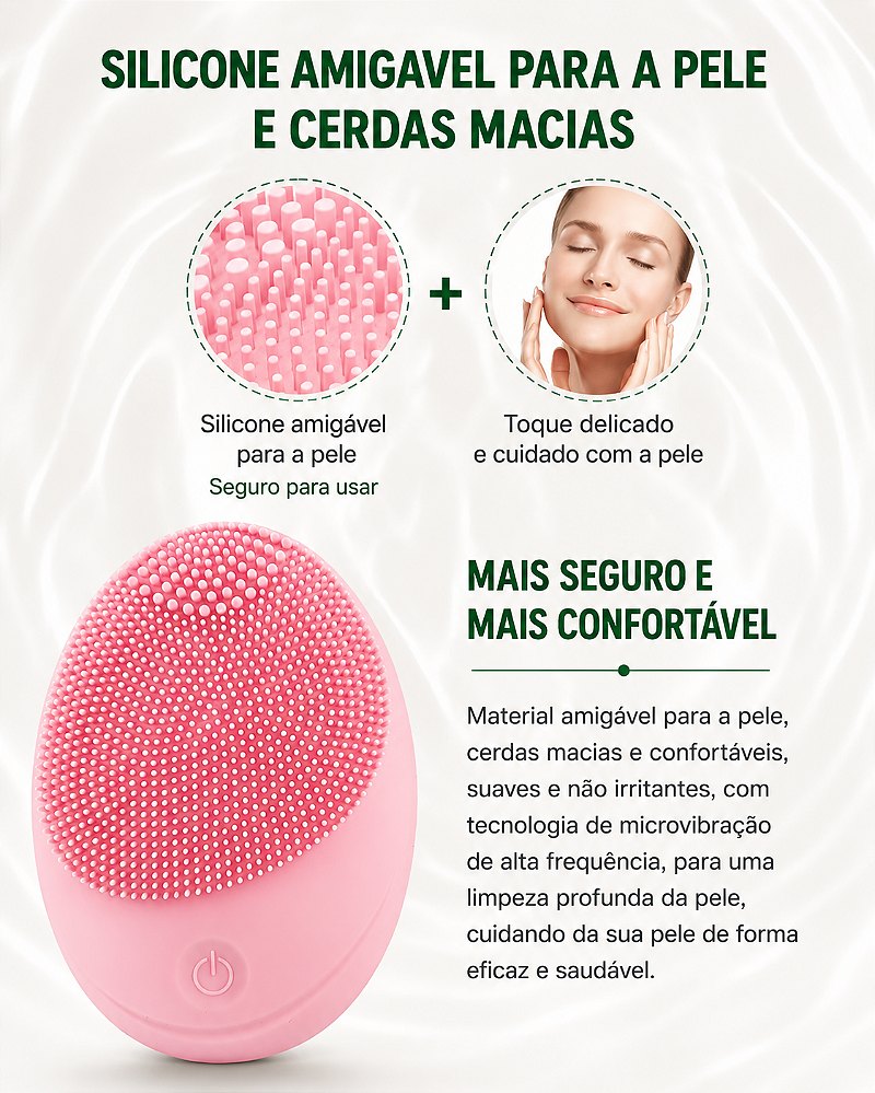 Escova Facial Elétrica Massageadora para Limpeza Facial à Prova d'Água Rosa