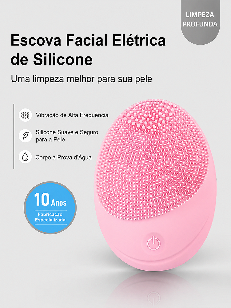 Escova Facial Elétrica Massageadora para Limpeza Facial à Prova d'Água Rosa