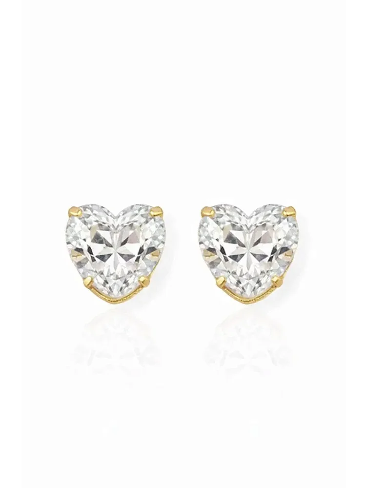 Brinco Folheado a Ouro 18k e Prata Coração Cristal
