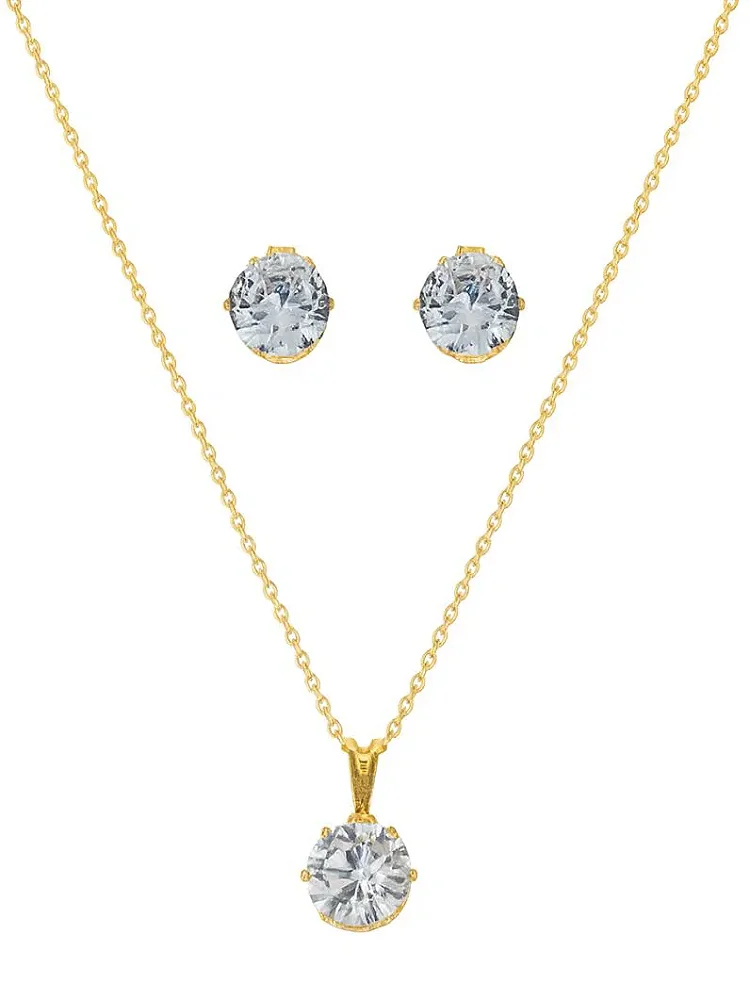 Conjunto Colar e Brinco Folheado a Ouro 18k e Prata Elo Mini Português com Ponto de Luz