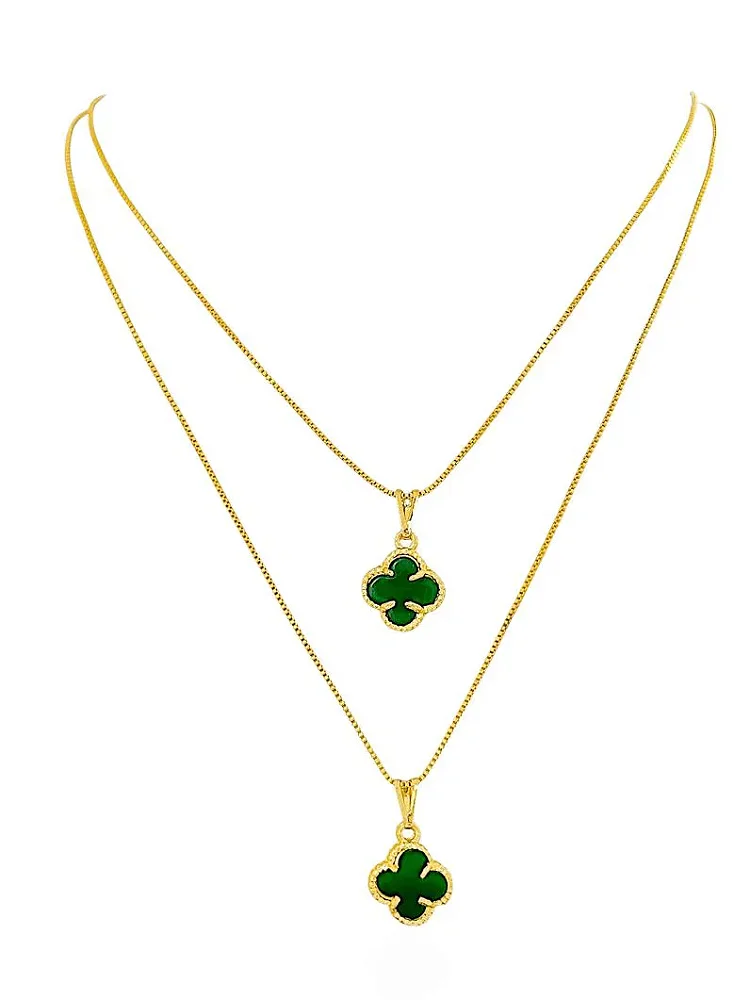 Colar Duplo Folheado a Ouro 18k Inspiração VG Verde