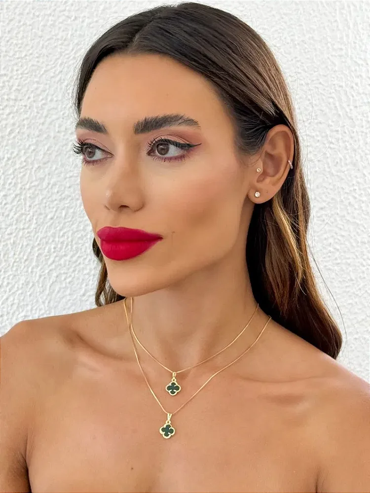 Colar Duplo Folheado a Ouro 18k Inspiração VG Verde