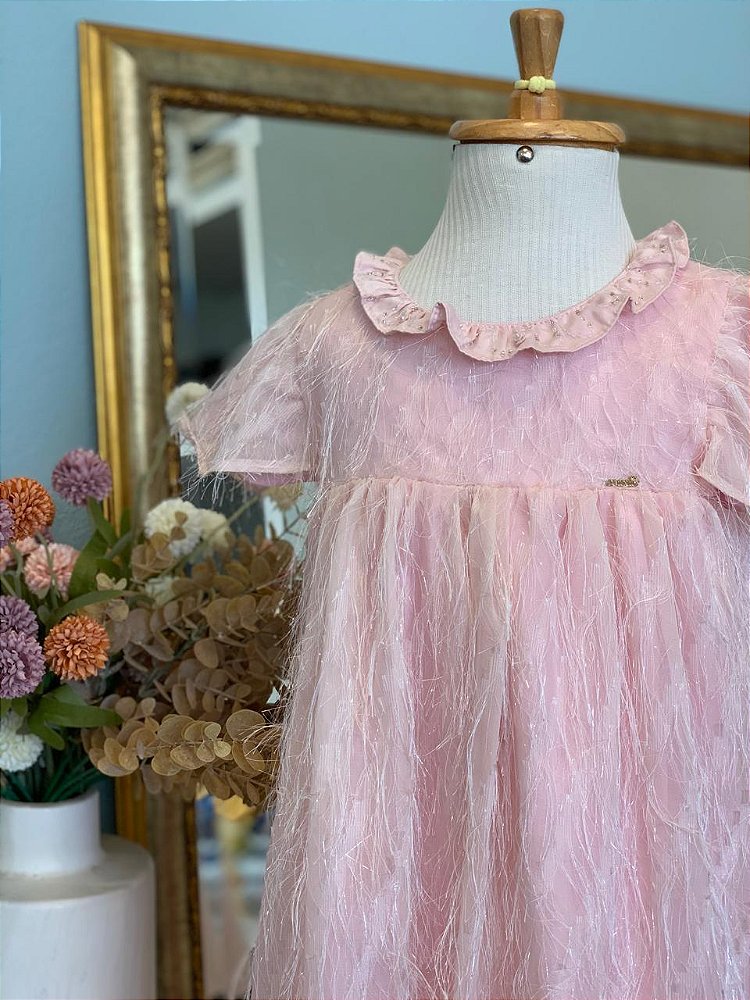 Vestido Rosa Plumas Roana
