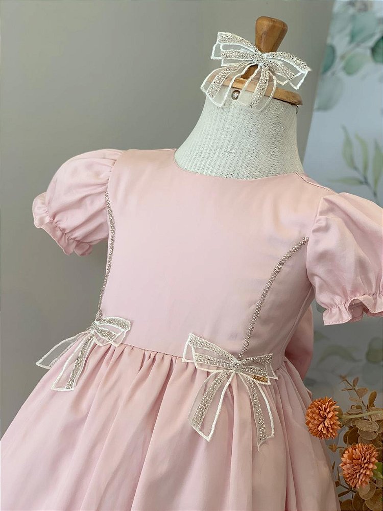 Vestido Rosa Com Laços Roana