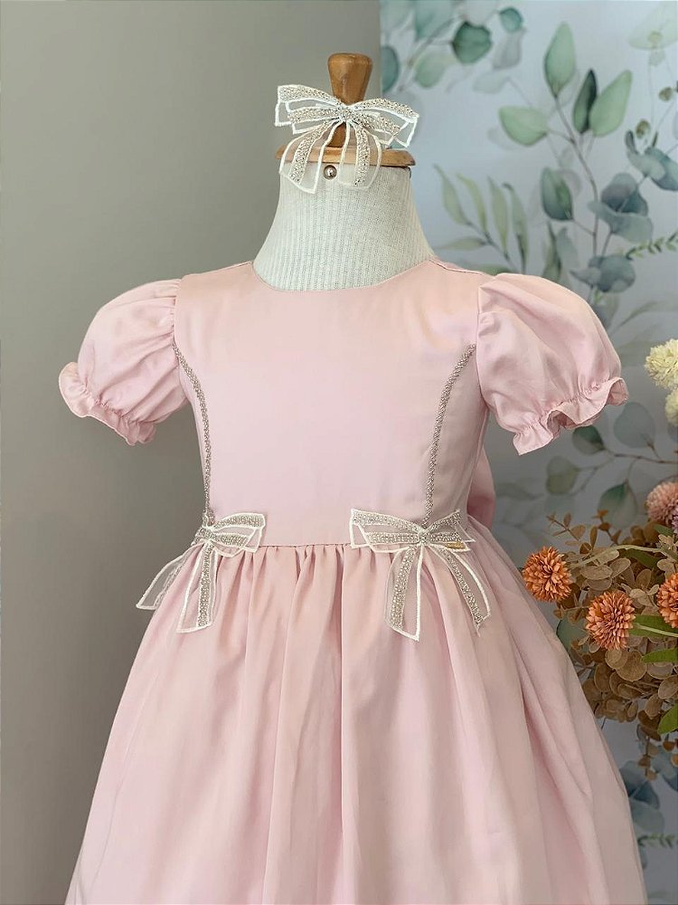 Vestido Rosa Com Laços Roana