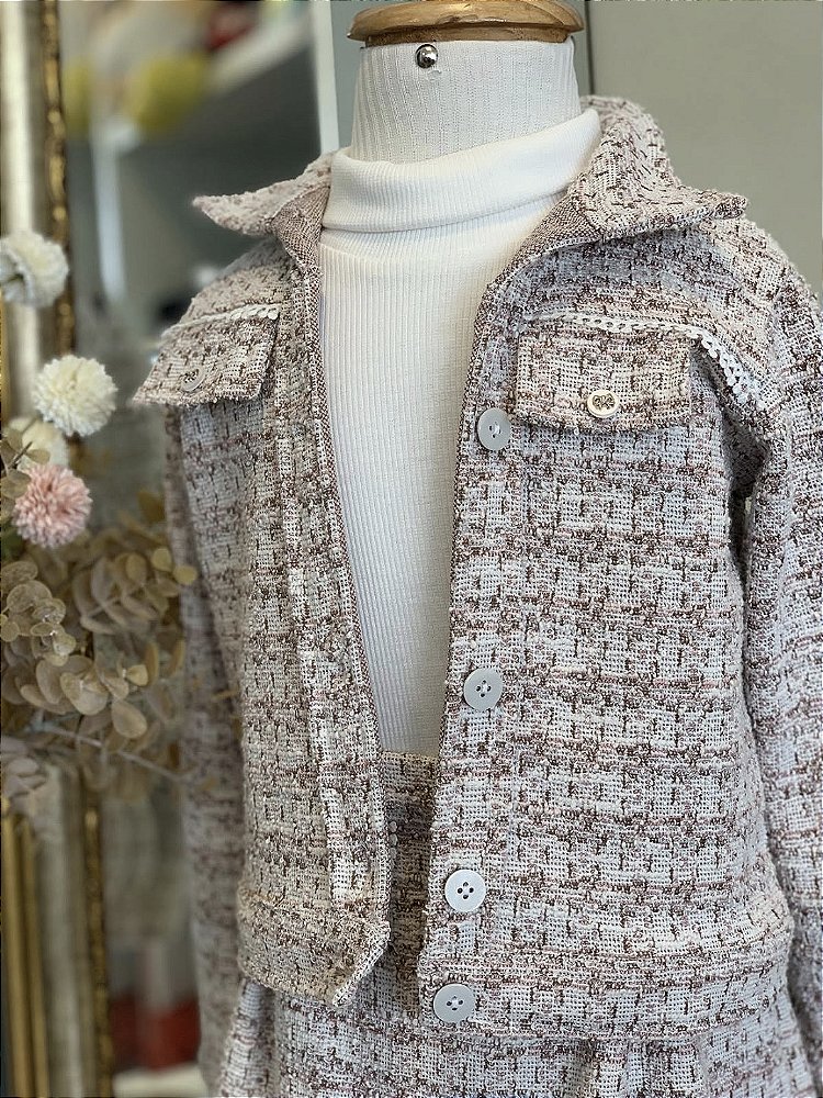 Conjunto Short Saia Inverno Rosa Roana