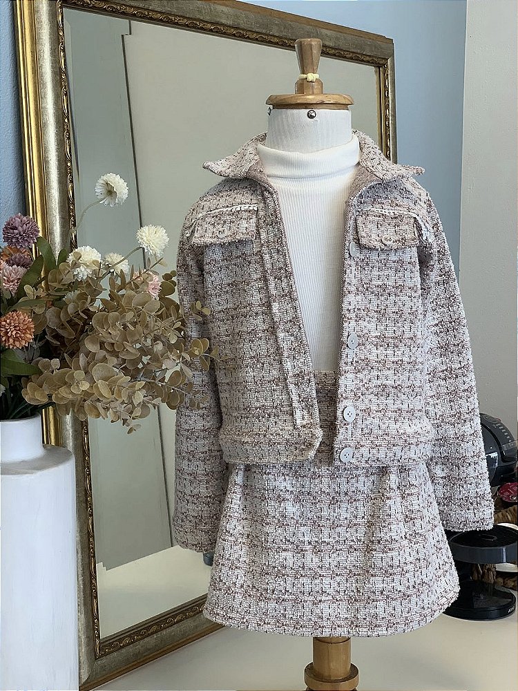 Conjunto Short Saia Inverno Rosa Roana