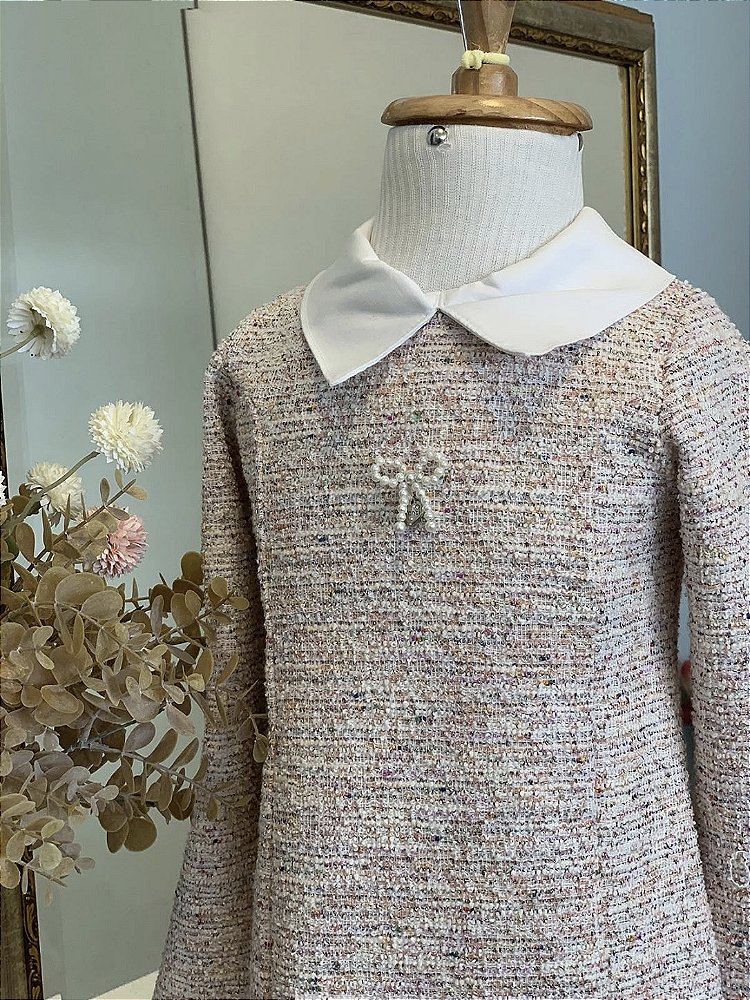 Vestido em Malha Tweed Rosa Infanti