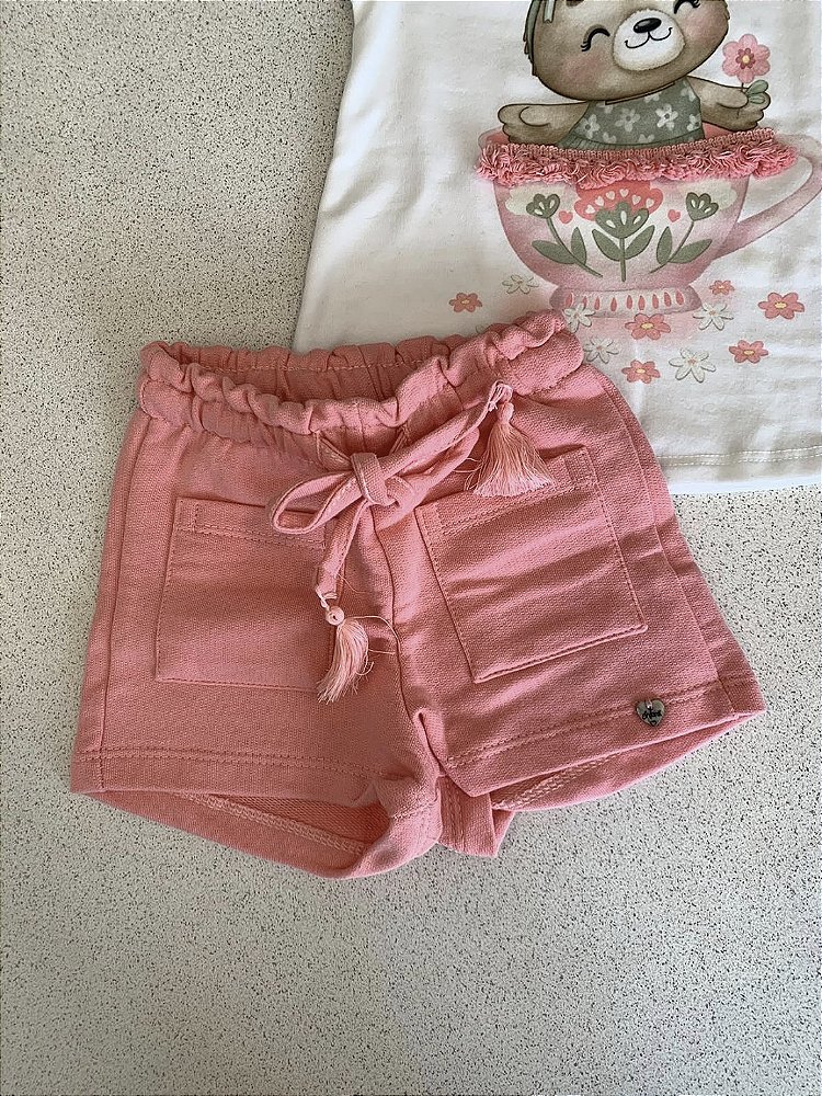 Bata c/ Shorts em Moletom Rosa Infanti