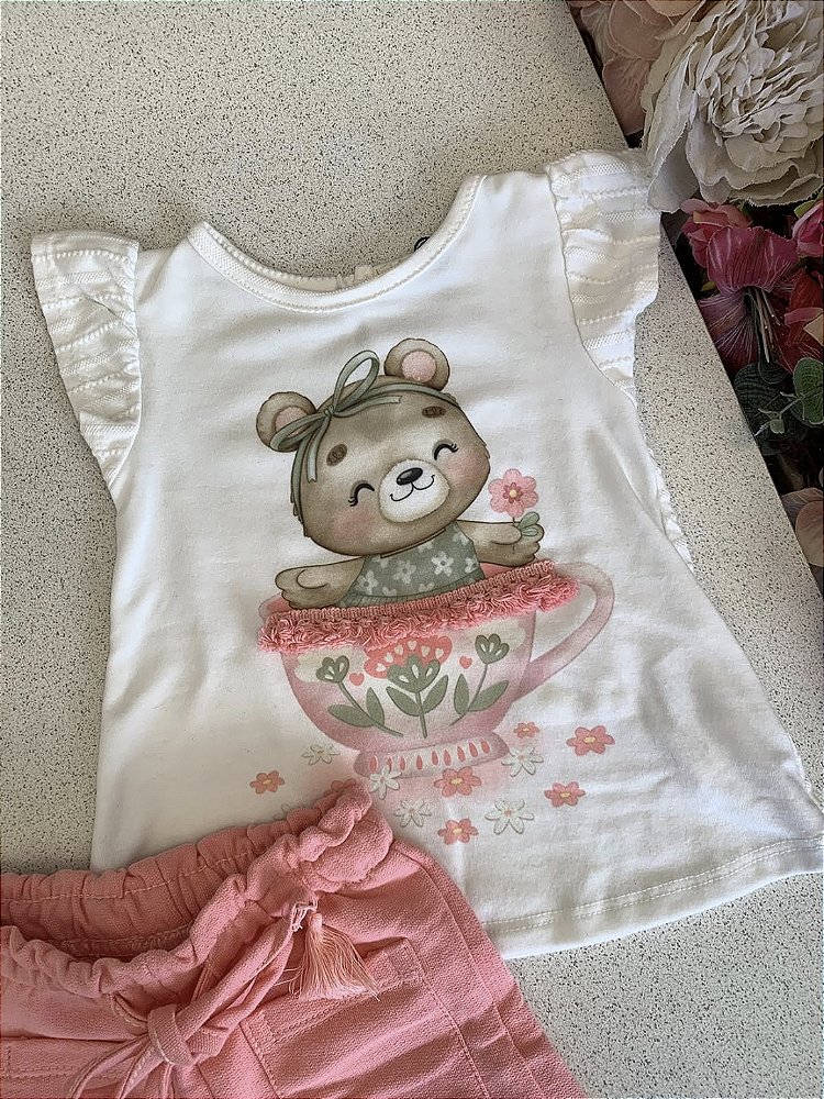 Bata c/ Shorts em Moletom Rosa Infanti