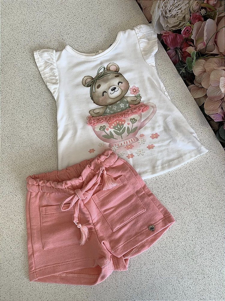 Bata c/ Shorts em Moletom Rosa Infanti