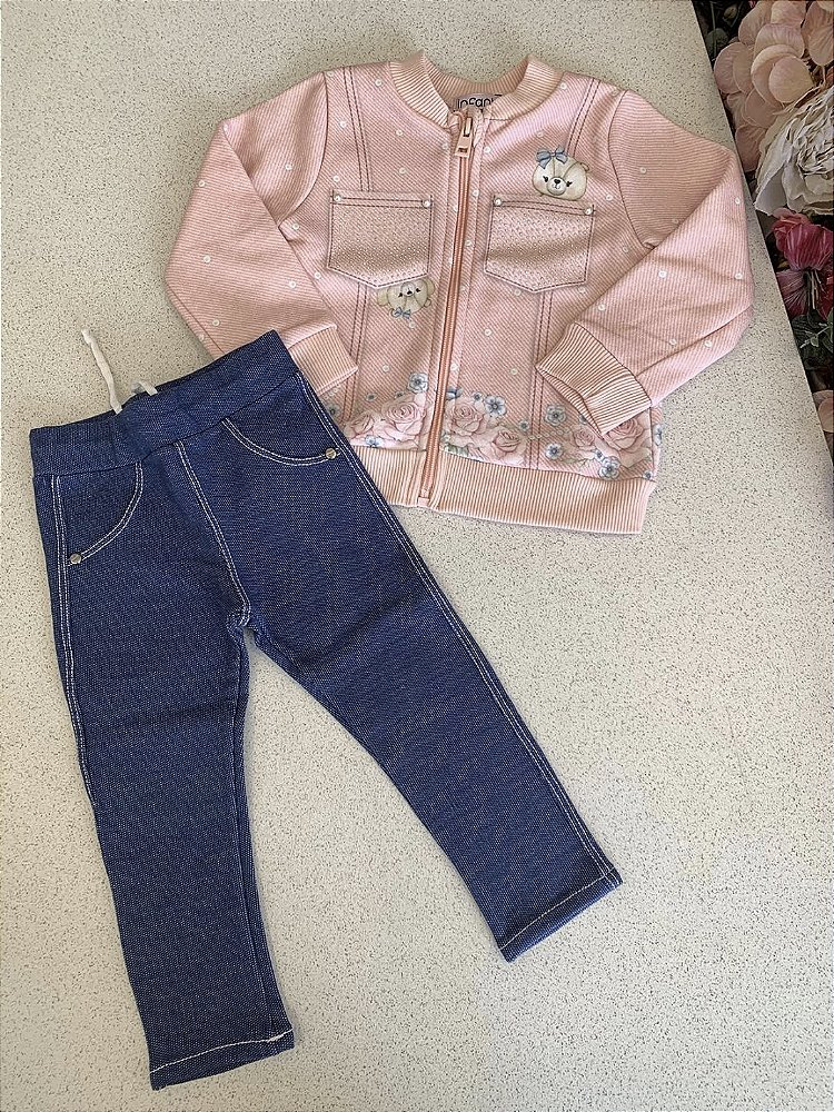 Conjunto Moletom c/ Calça em Malha Jeans Infanti