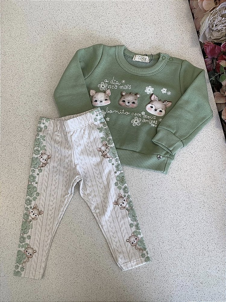 Conjunto Moletom c/ Calça Verde Claro Infanti