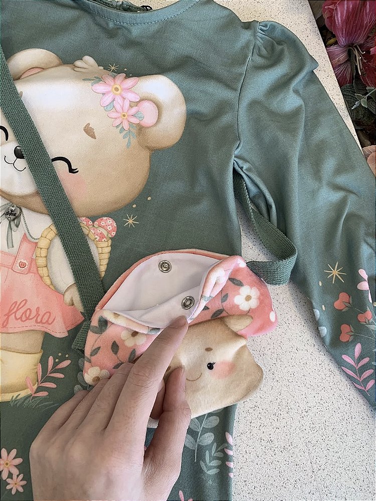 Vestido Malha Verde c/ Bolsa de Cogumelo Infanti