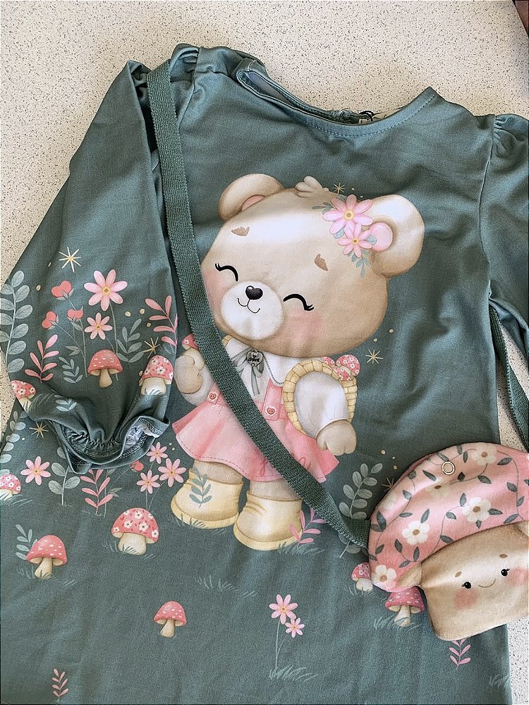 Vestido Malha Verde c/ Bolsa de Cogumelo Infanti