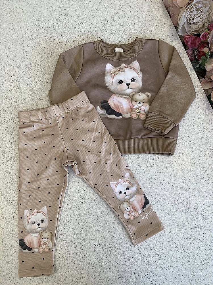 Conjunto Moletom Cachorrinho Marrom Infanti