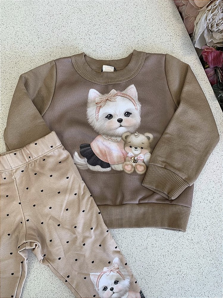 Conjunto Moletom Cachorrinho Marrom Infanti