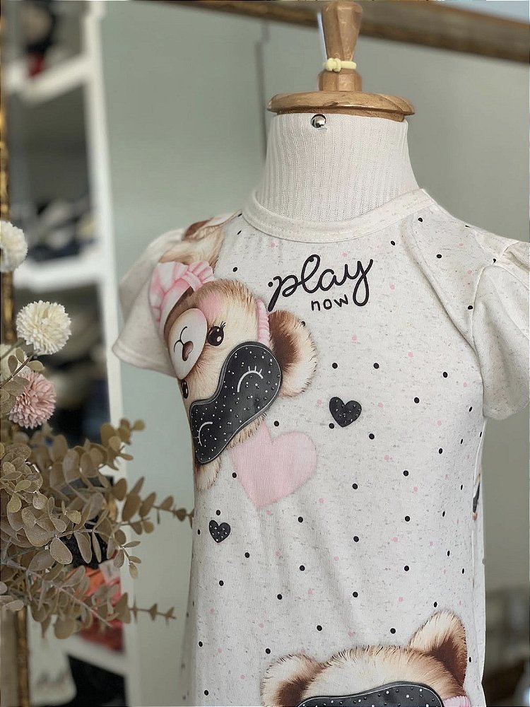 Camisola Malha Ursinho Branco e Rosa Infanti