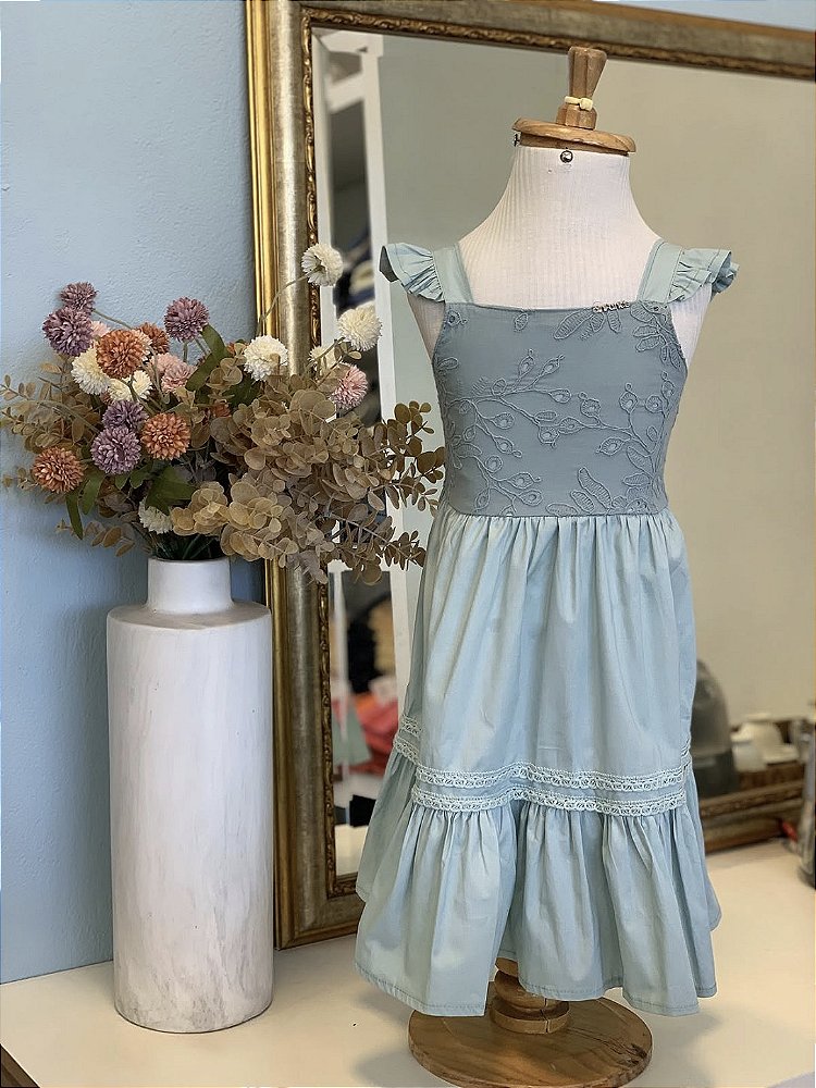Vestido Alça Azul Bordado Infanti