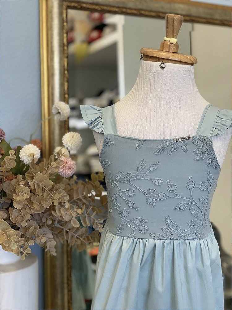 Vestido Alça Azul Bordado Infanti