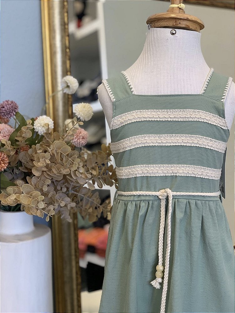 Vestido Linho Verde Abacate Infanti