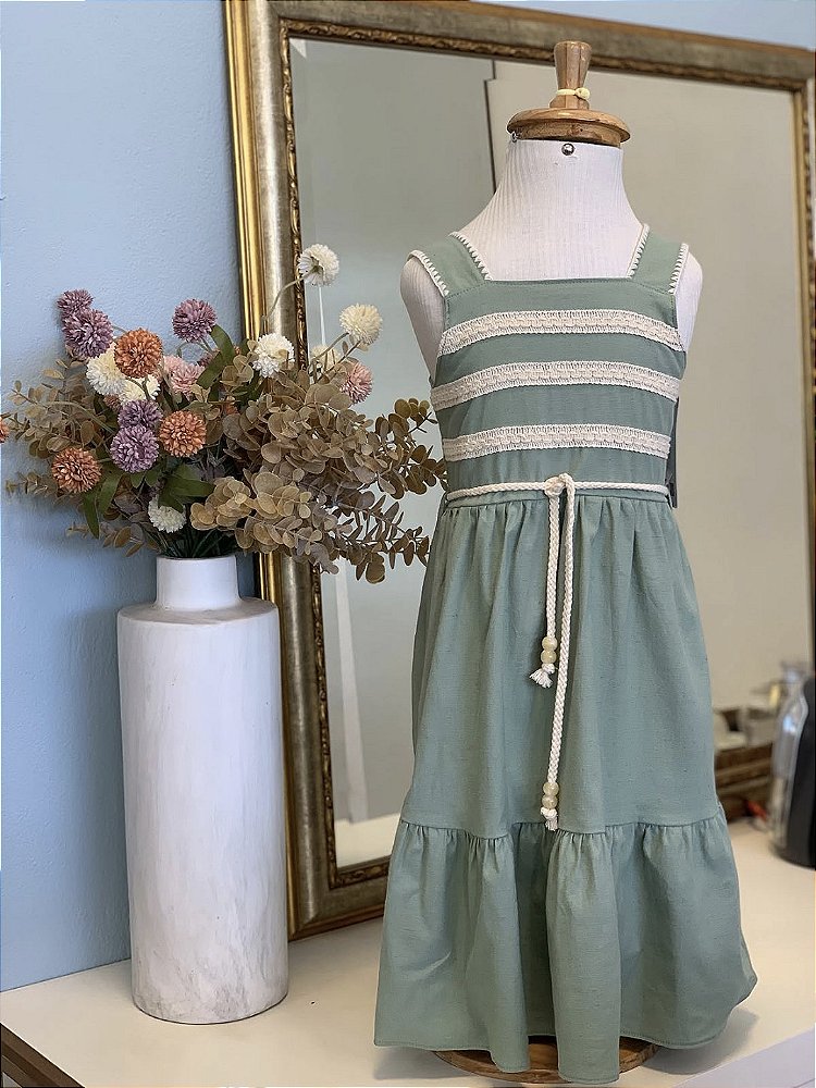 Vestido Linho Verde Abacate Infanti