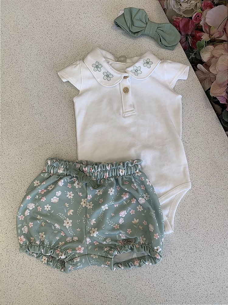 Conjunto Body e Short c/ Faixa Verde Infanti