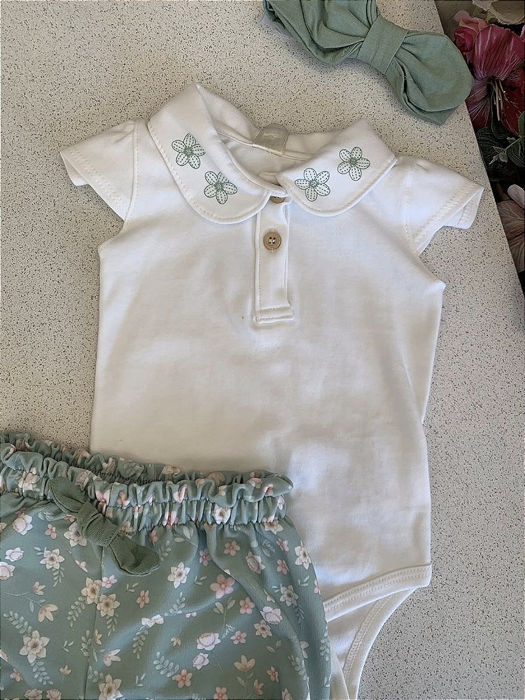 Conjunto Body e Short c/ Faixa Verde Infanti