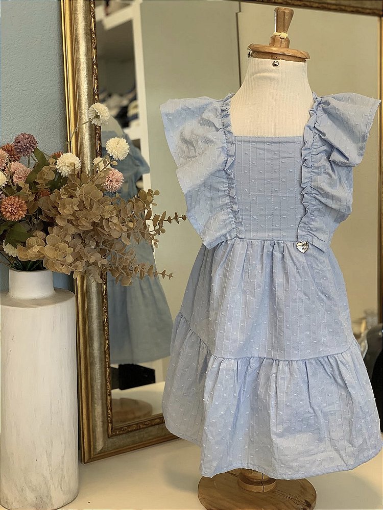 Vestido Tricoline Azul Angel Infanti