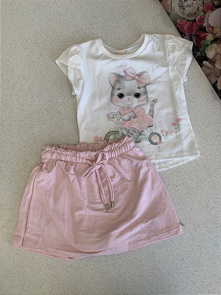 Conjunto Gatinha Malha Rosa Infanti