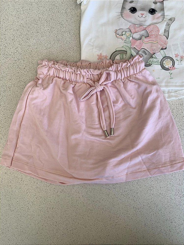 Conjunto Gatinha Malha Rosa Infanti