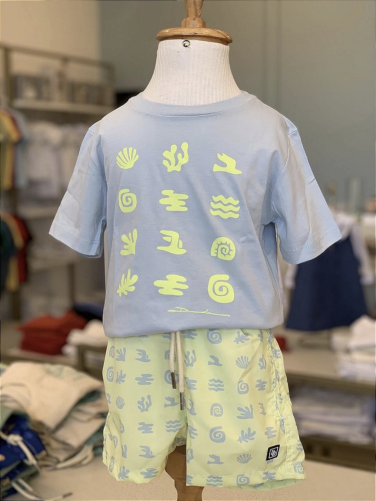 Conjunto Camiseta Azul Céu e Short Tactel Dudes