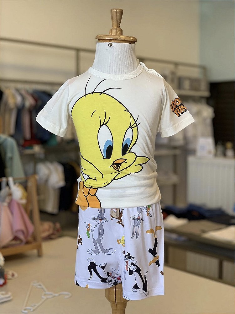 Pijama MC Marfim Looney Tunes Unissex Veggi