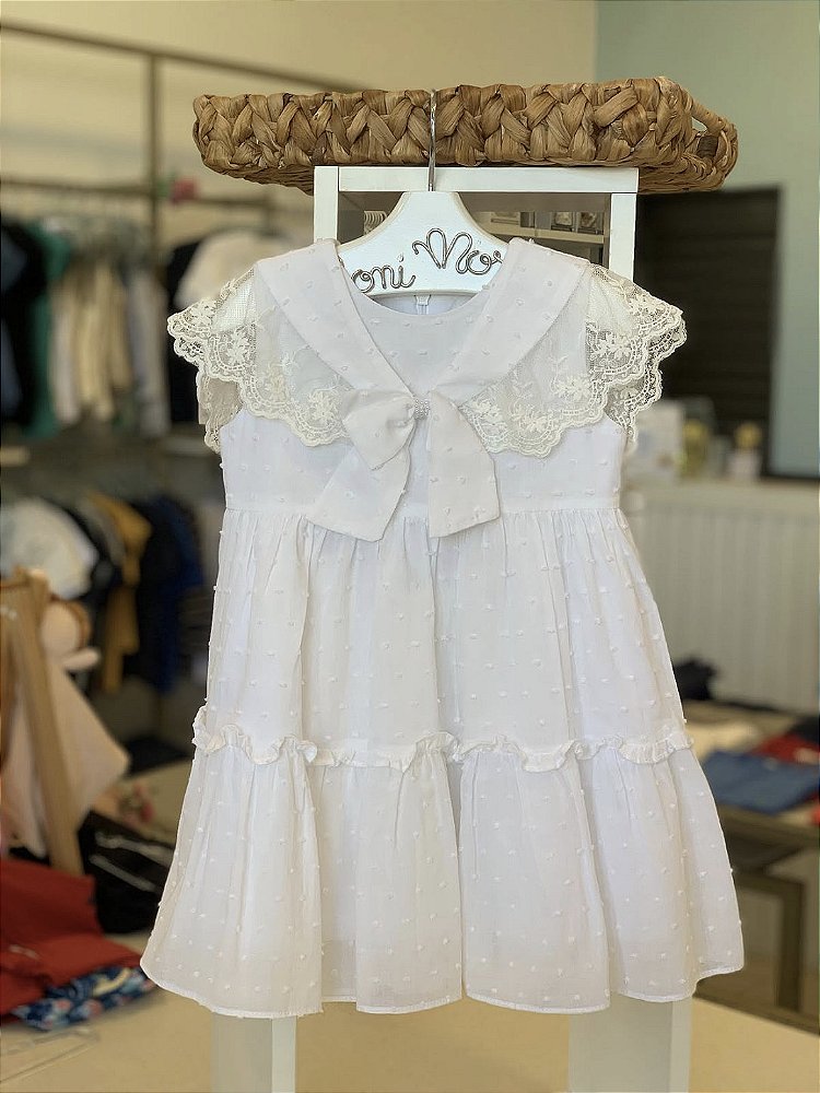 Vestido Batizado Gola Marinheiro Branco Roana