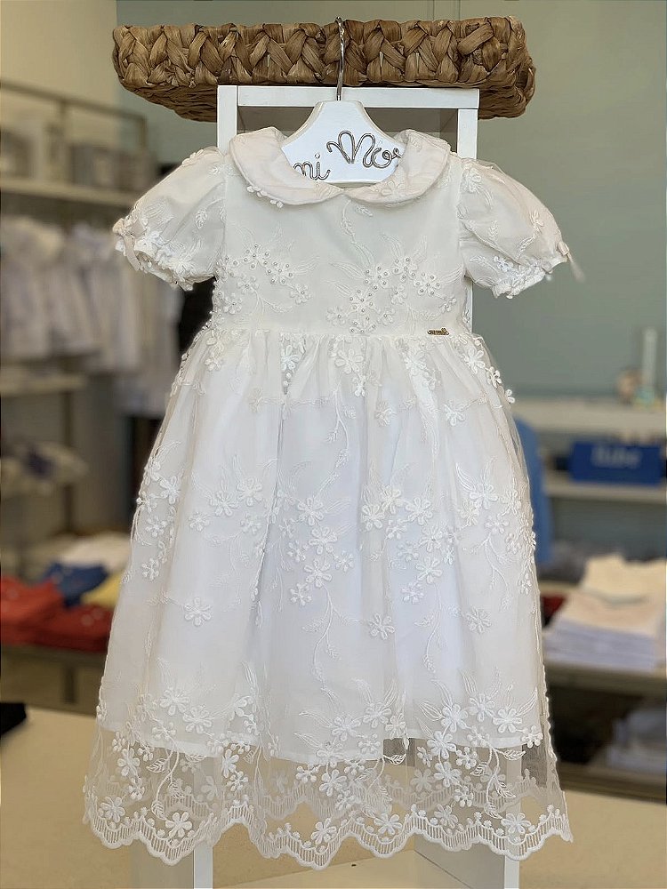 Vestido Batizado Princesa Branco Roana