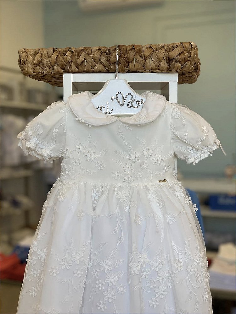 Vestido Batizado Princesa Branco Roana