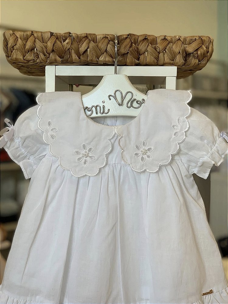 Vestido Batizado Gola Peter Pan Branco Roana