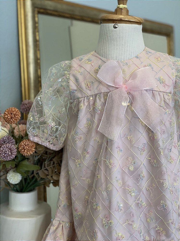 Vestido Rosa Bordado Roana