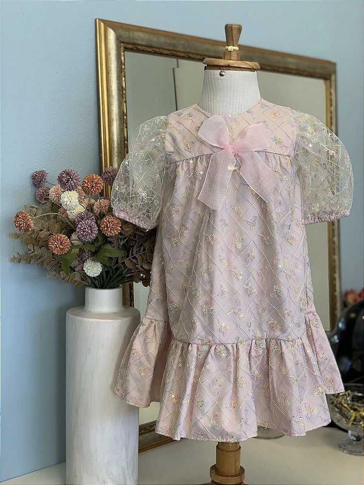Vestido Rosa Bordado Roana