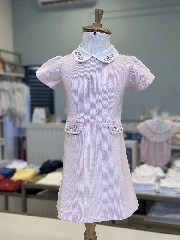 Vestido Rosa Malha Canelada Roana