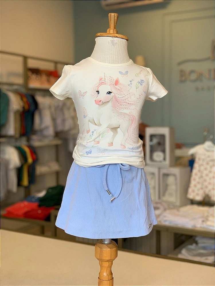 Conjunto Blusa MC Short Saia Azul Angel Infanti