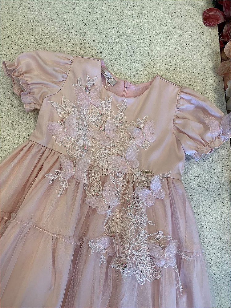 Vestido Borboletas Rosa Roana