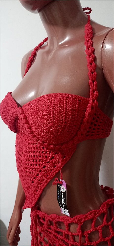 Corset Crochê Vermelho Meia Taça P/M