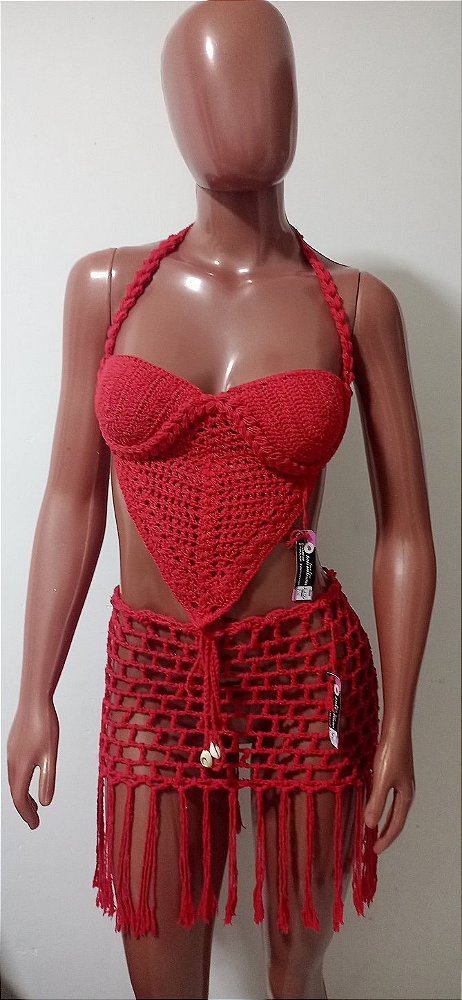 Corset Crochê Vermelho Meia Taça P/M