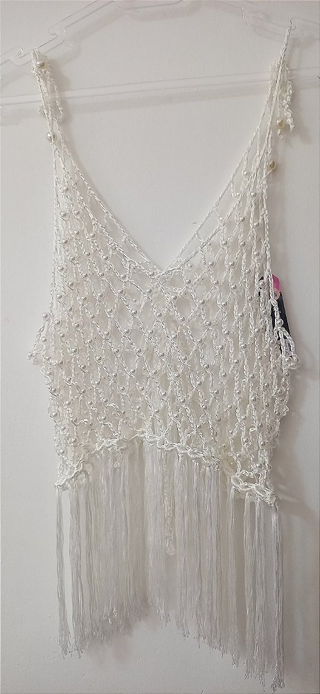 Blusinha de crochê com pérolas M off-white